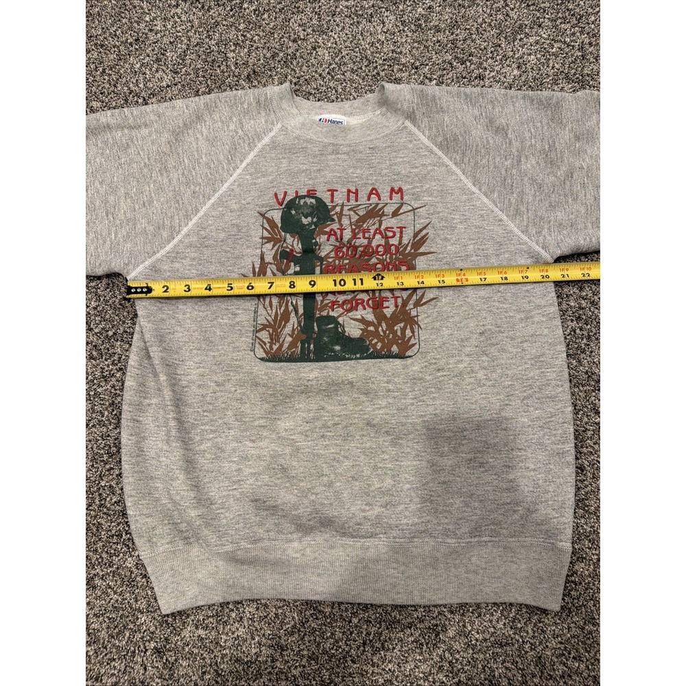 Vintage 80s Hanes Vietnam Sweatshirt Mens Medium Made in USA Gray - Picture 4 of 7